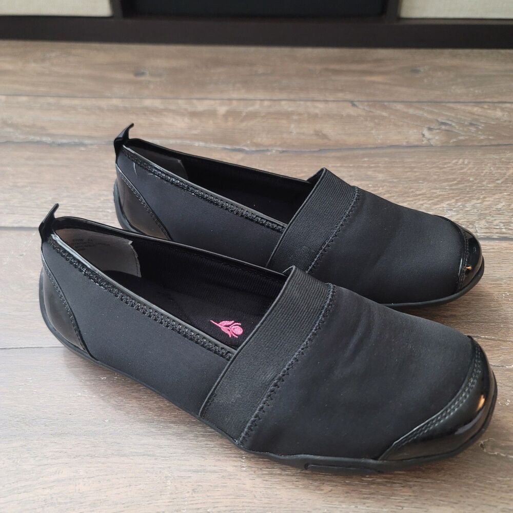 Ros Hommerson Black Carol Black Stretch/Patent Slip-On Loafer- Size 6WW